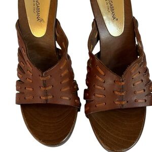 Dolce & Gabbana size 10 Brown Leather open toe slides / mules